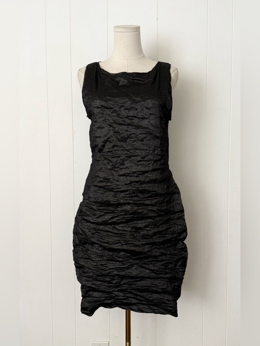 Sarah Pacini Black Crinkled Metallic Sleeveless Dress Italy Size 2 Medium Luxury